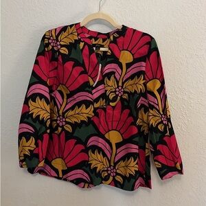 Womens J.Crew Open V-neck Cotton Poplin Top in Ratti Grandi Fiori NWT Size Small